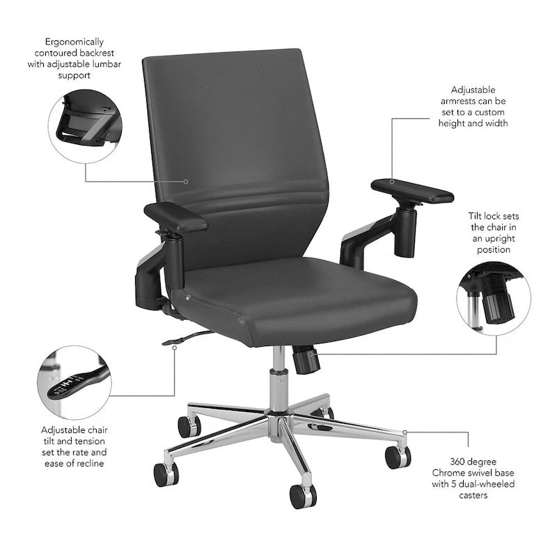 Mid Back Leather Office Chair